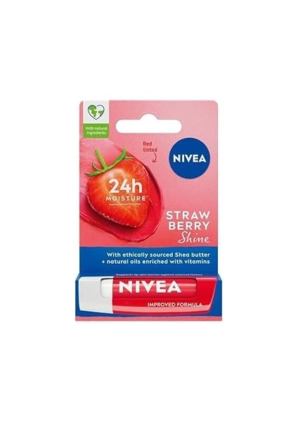 Dudak Bakım Kremi ve Dudak Parlatıcı 4.8gr, Çilek Kokusu, 24 Saat Nemlendirici, Hafif Kırmızı