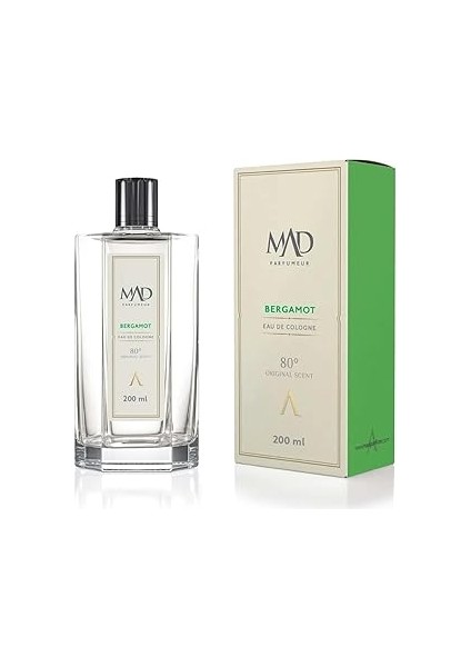 Mad Bergamot Kolonya 200 ml – Bergamot, Çay ve Amber ile Ferah, Canlandırıcı ve Zarif-1 Paket (1 x