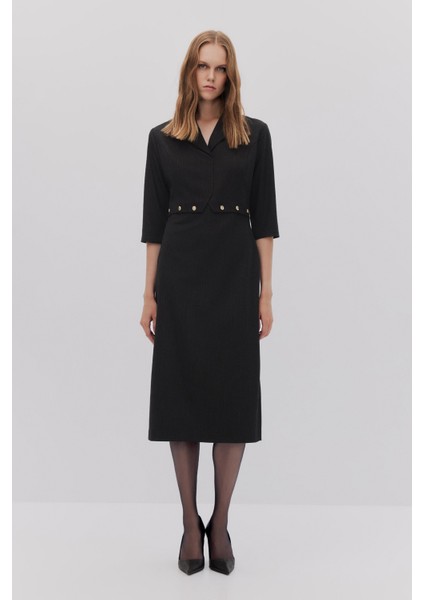 Çizgili Düğme Detaylı Elbise fiyatları