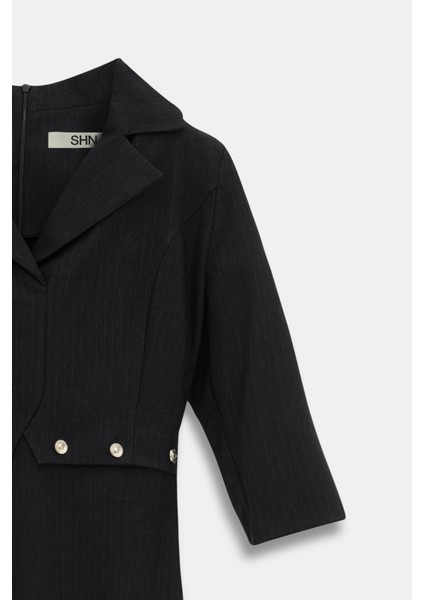 Çizgili Düğme Detaylı Elbise indirimleri