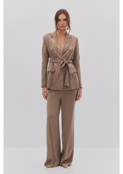 Yılan Desenli Lyocell Ceket Pantolon Takım