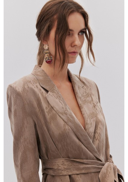 Yılan Desenli Lyocell Ceket Pantolon Takım