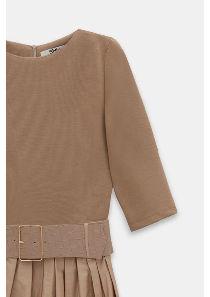 Triko Pamuk Karışımlı Kemerli Elbise