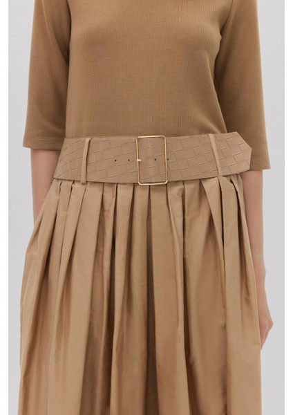 Triko Pamuk Karışımlı Kemerli Elbise