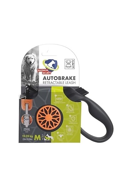 M-Pets Autobrake Otomati̇k Gezdi̇rme Şeri̇t 5mt/orange (M)