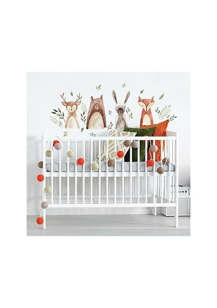 Roommates RMK4020SCS Suluboya Woodland Critters Peel And Stick Duvar Çıkartmaları, Kahverengi, Gri,