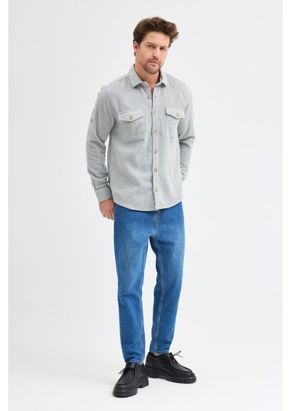 Oduncu Çift Cep Kapaklı Düz Flam Uzun Kol Gri Gömlek fırsatları
