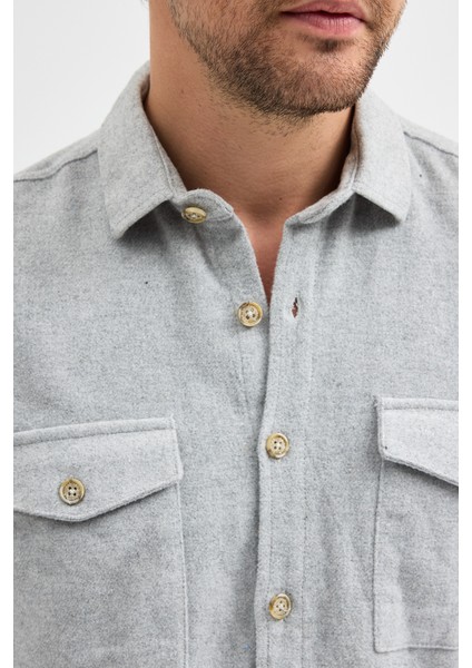 Oduncu Çift Cep Kapaklı Düz Flam Uzun Kol Gri Gömlek indirimleri