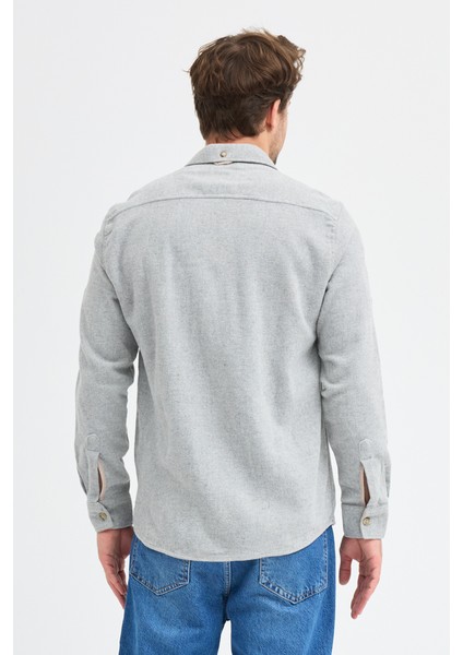 Oduncu Çift Cep Kapaklı Düz Flam Uzun Kol Gri Gömlek