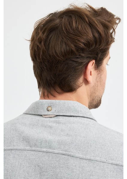 Oduncu Çift Cep Kapaklı Düz Flam Uzun Kol Gri Gömlek