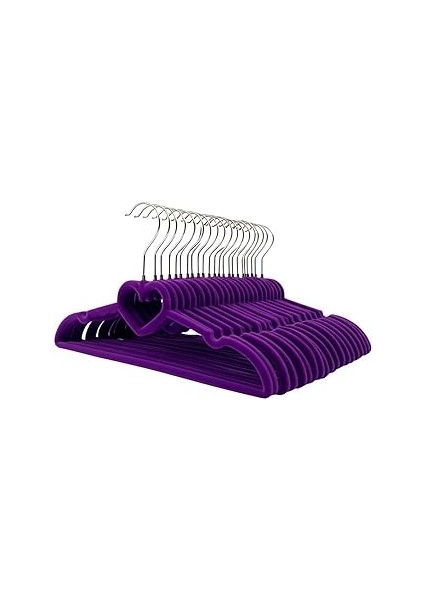 Efe Mark Serisi 20'li Ekonomik Paket Kadife Kaydırmaz Elbise Kıyafet Askısı, Mor