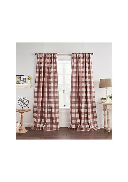 Elrene Fashions Farmhouse Living Grainger Buffalo Check Karartma Pencere Perdesi, Oturma Odası