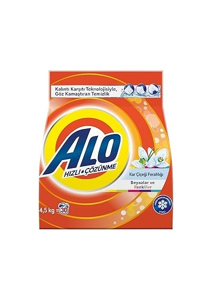 Alo 4,5 kg Kar Çiçeği Ferahlğı Beyazlar ve Renkliler Hızlı Çözülme Toz Deterjan