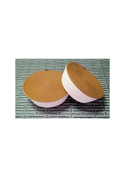 Hasır 2 Adet Kapaklı Örme Sepet Kordon Halat Jüt Ip Düzenleyici