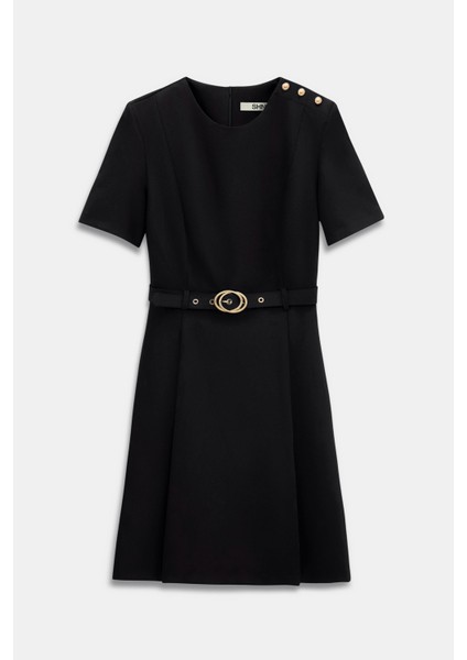 Omzu Düğme Detaylı Kemerli Mini Elbise fırsatları