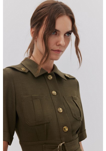 Apoletli Kemer Detaylı Elbise