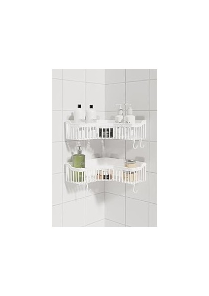 Ata Banyor Köşe Yapışkanlı Banyo Rafı, 2'li Banyo Düzenleyici, Duvar Duş Rafı Bany Organizer Ş