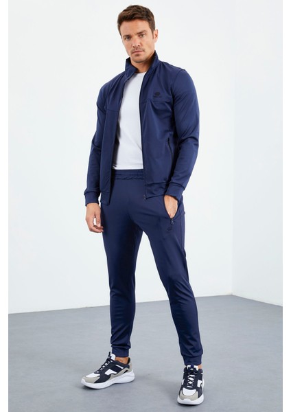 İndigo Dik Yaka Fermuarlı Standart Kalıp Manşetli Erkek Eşofman Takım - 85160