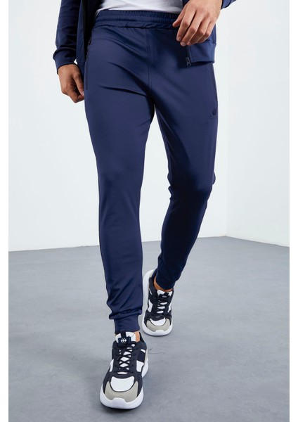 İndigo Dik Yaka Fermuarlı Standart Kalıp Manşetli Erkek Eşofman Takım - 85160