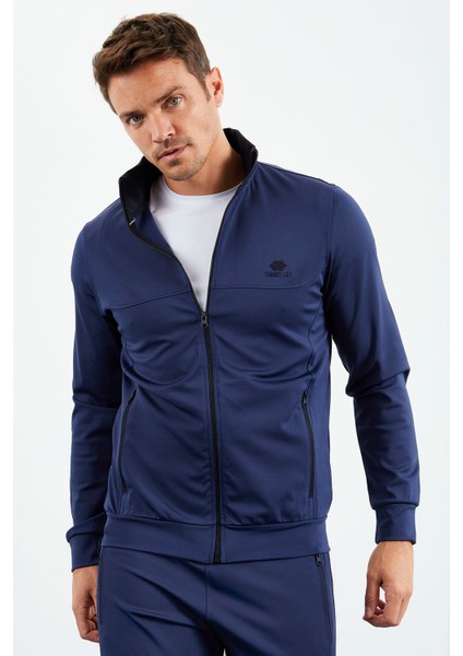 İndigo Dik Yaka Fermuarlı Standart Kalıp Manşetli Erkek Eşofman Takım - 85160