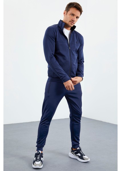 İndigo Dik Yaka Fermuarlı Standart Kalıp Manşetli Erkek Eşofman Takım - 85160