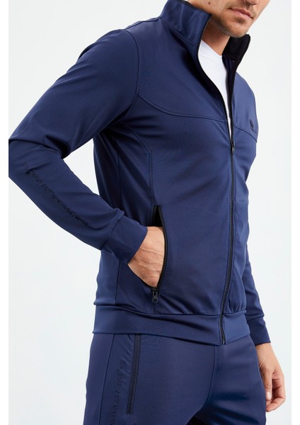 İndigo Dik Yaka Fermuarlı Standart Kalıp Manşetli Erkek Eşofman Takım - 85160