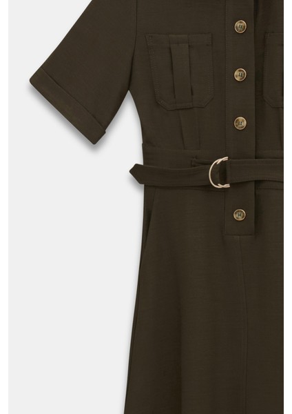 Apoletli Kemer Detaylı Elbise