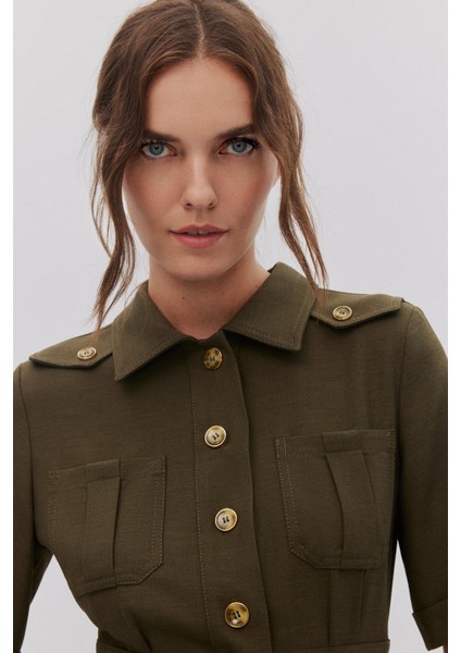 Apoletli Kemer Detaylı Elbise