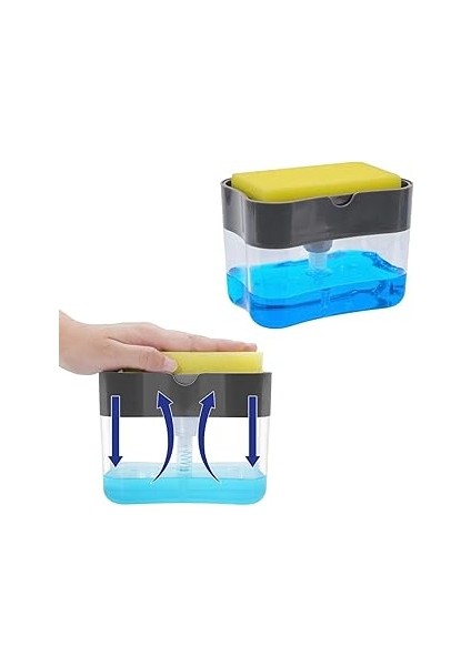 Ikisi Bir Arada Basmalı Pratik Sıvı Sabunluk Pompası ve Bulaşık Yıkama Süngeri Haznesi