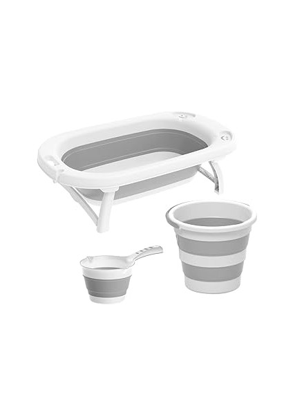 Arsimo Katlanır 3'lü Bebek Çocuk Yıkama Küvet - Kova - Maşrapa Seti Büyük Boy | Duş Başlığı Takılab