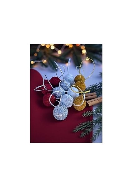 Yılbaşı Ağacı Süsü 12 Adet Simli Top Yılbaşı Süsü Set