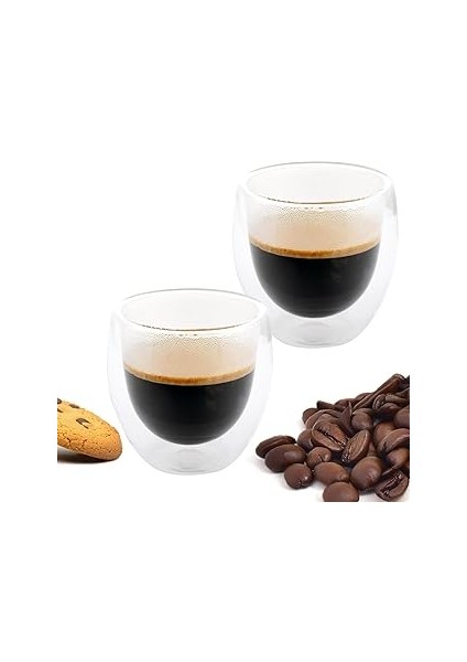 Orret 2 Adet Çift Cidarlı Iki Katmanlı Borosilikat Cam Bardak, Yalıtımlı Cappuccino Latte Kahv