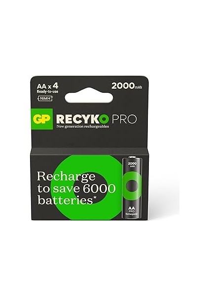 Gp Batteries Recyko Aa Kalem Ni-Mh Şarjlı Pil, 1.2 Volt, 4'lü Kart
