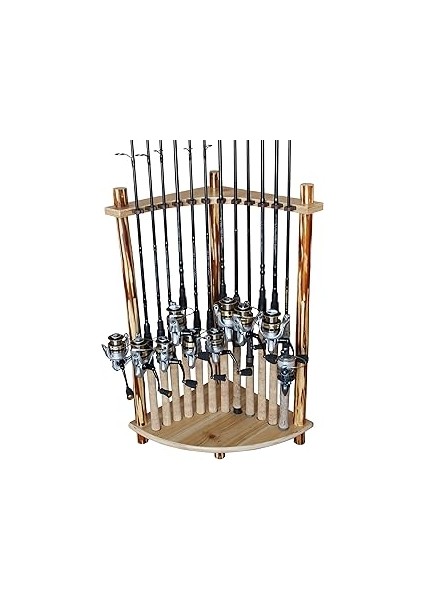 Rush Creek Creations Rustik Kütük 12 Olta Depolama Köşe Rafı - El Işi Masif Çam - Alet Montajı Yok,