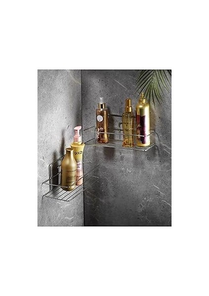 Sas Haus Yapışkanlı Banyo Düzenleyici Şampuanlık Duş Rafı Krom 2 Adet Tş-01