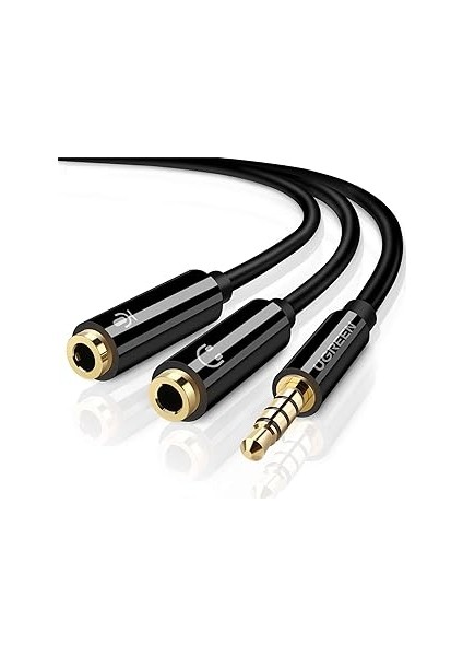 Ugreen Mikrofon ve Kulaklık Ayırıcı 3.5 mm Y Kablo Siyah