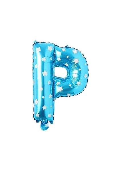 Parti̇ Vi̇tri̇ni̇ P Harfi 16 Inç Yıldızlı Renk Folyo Balon 36 cm (Mavi)