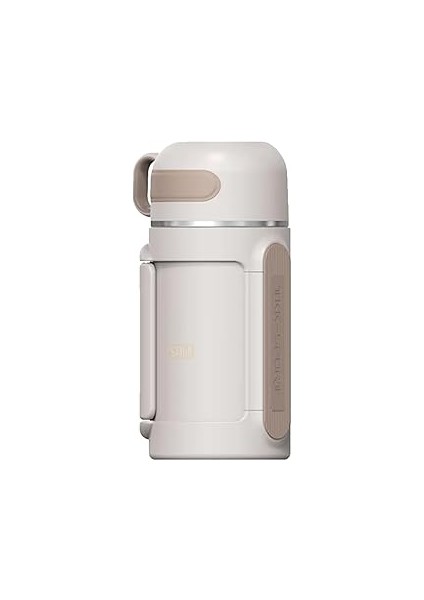 Tkk 1000ML Kulplu Fincan-Kapaklı Askılı Paslanmaz Çelik Termos Kamp Matarası (Beyaz)