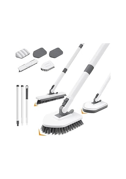 4'ü 1 Arada Duş Yıkayıcı Temizleme Fırçası, Küvet ve Fayans Yıkayıcı, Uzun Saplı, Harç Fırçası Sert