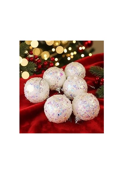 Beyaz Yılbaşı Ağaç Süsü Top Seti – 6 Adet