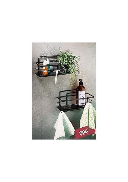 Sas Haus Yapışkanlı Ömür Boyu Paslanmaz Kristal Ayarlanabilir Raf Banyo Düzenleyici Şampuanlık 2 Ad