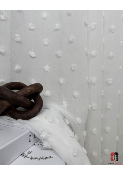 Ponpon Desenli Premium Dokulu 1/3 Sık Pileli Tül Perde Ağır Gramaj