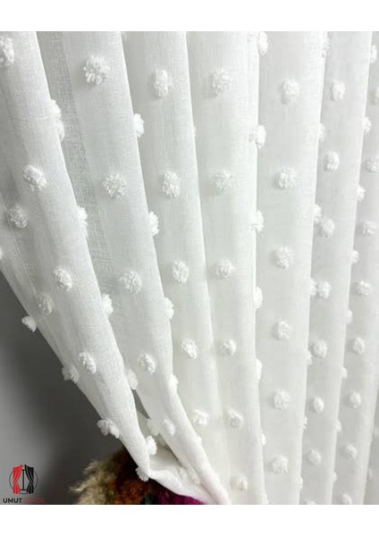 Ponpon Desenli Premium Dokulu 1/3 Sık Pileli Tül Perde Ağır Gramaj modelleri