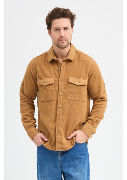 Çift Cep Kapaklı Düz Oduncu Flam Erkek Gömlek fiyatları