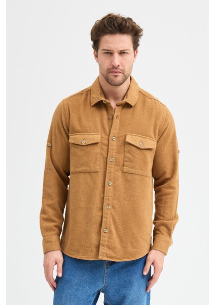 Çift Cep Kapaklı Düz Oduncu Flam Erkek Gömlek modelleri