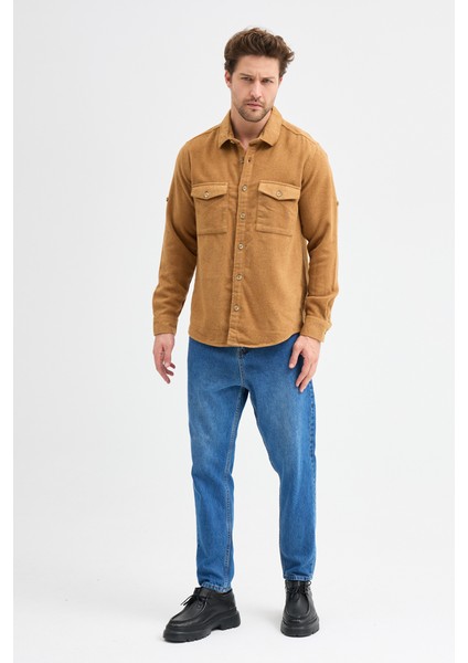 Çift Cep Kapaklı Düz Oduncu Flam Erkek Gömlek fırsatları