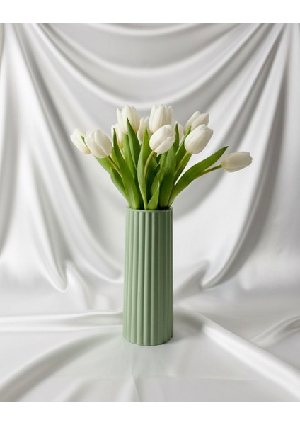 Yeşil Çizgili Modern Dekoratif Taş Vazo Şık Salon ve Masaüstü Aksesuar