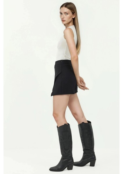 Kadın Yüksek Bel Mini Şort Etek Siyah