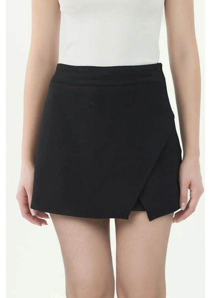 Kadın Yüksek Bel Mini Şort Etek Siyah