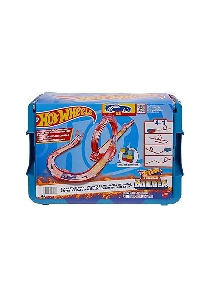 Hot Wheels Track Builder Alev Temalı Akrobasi Seti ve 1 Adet Araba, Birleştirilebilir Oyuncak Sakla